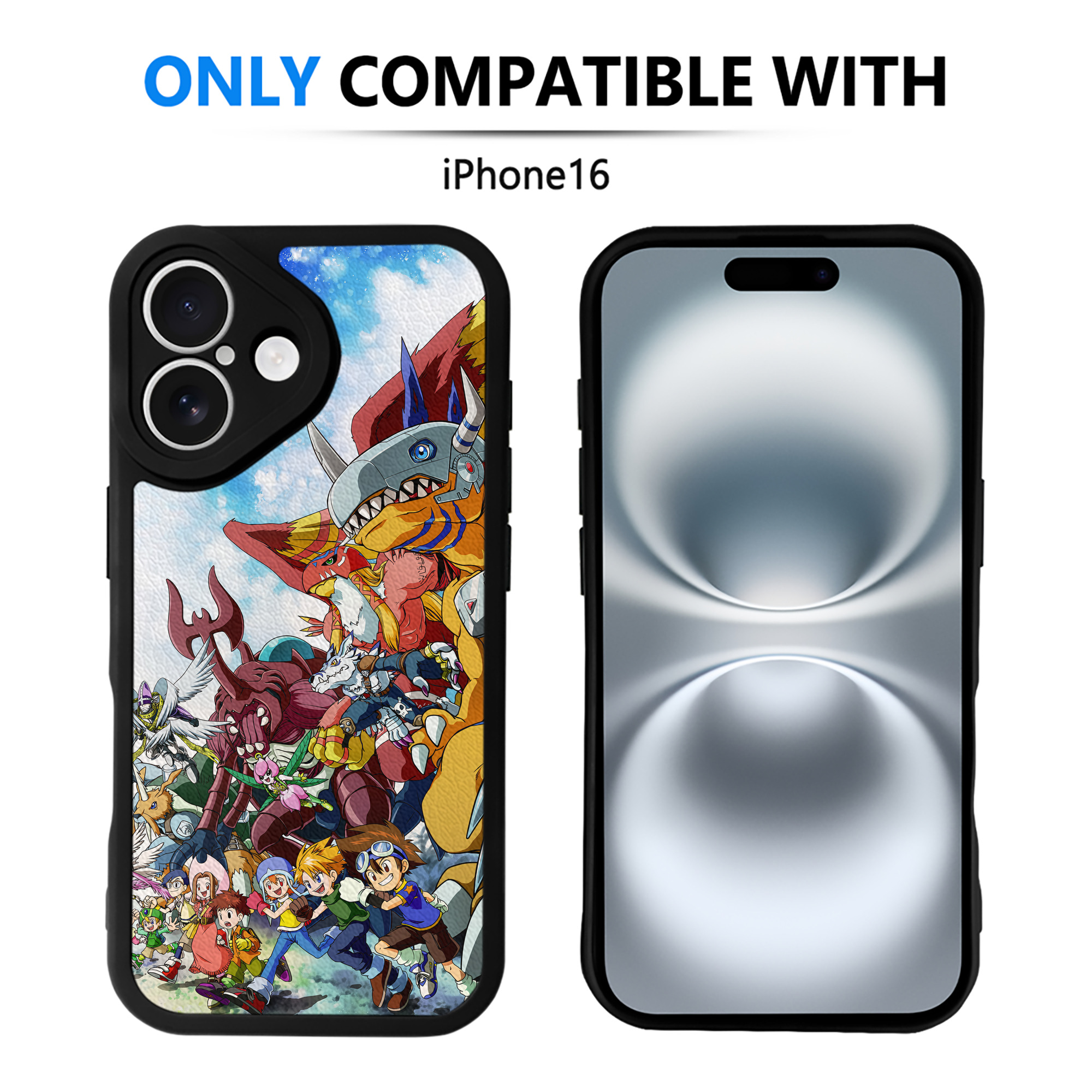 （画像用） Digimon デジタルモンスター/デジモン 【iPhone 16シリーズ対応】シリコンスマホケース（レザー調） 材質：シリコン